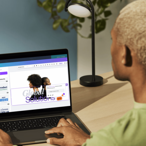 woman using Canva software