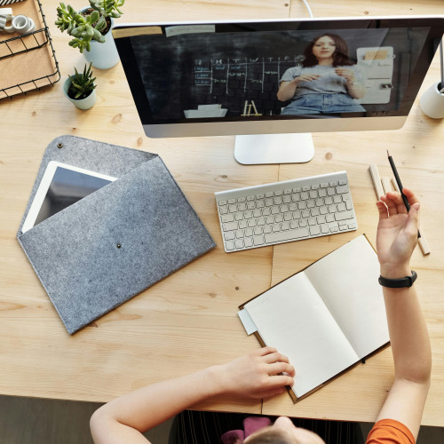 a woman improving her skills using software