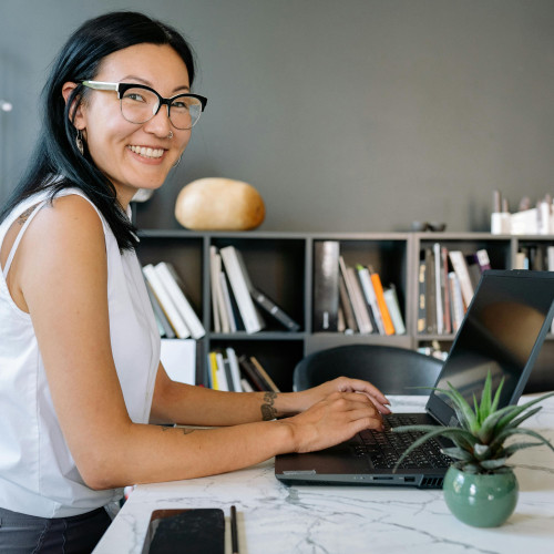 Woman using a computer for training